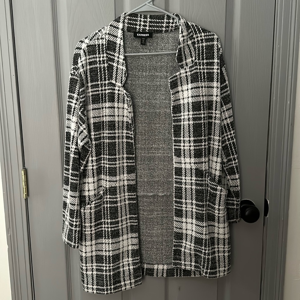 Express Plaid Long Blazer